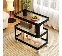 YHHLWXMDZ Chariot de Rangement 3 Niveaux Luxe Fin, Table D’appoint Roulante Verre Trempé, Roues Verrouillables, Meuble Gain de Place Salon Chambre, Crème/Noir(Black,70cm/27.6in)