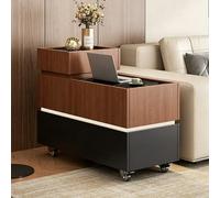 YHHLWXMDZ Table D'appoint Roulante Moderne, Plateau en Pierre, Structure en Bois Massif, Tiroirs à Glissières Silencieuses, Table de Chevet Gain de Place pour Salon ou Chambre(Black+Brown,80x40cm)