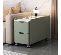 YHHLWXMDZ Table de Chevet Étroite Moderne avec 2 Tiroirs, Table D'appoint Mobile, Structure en Bois Massif Recouverte de Cuir et Plateau en Pierre, pour Salon ou Chambre(Green,60x30x60cm)