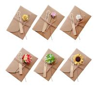 YHIJSR 6 Pièces Rétro Kraft Fait à La Main Cartes de Remerciement Carte de Voeux Enveloppes Vierges Fleurs Séchées Carte Postale