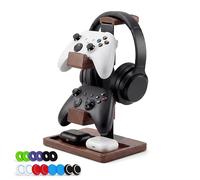 Yhinxuen Support 2 en 1 pour manette et casque, support de rangement en bois massif à double étage pour accessoires de jeu, comprend 6 anneaux en mousse de support de manette + 8 pièces de rechange