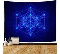 Yhjdcc Tapisserie Illumination Metatrons Cube Fleur Harmonie Vie g¨¦Om¨¦trie Abstraite spiritualit¨¦ Astrologie Corps Cool Tapisserie Tapisserie Murale 150x200cm