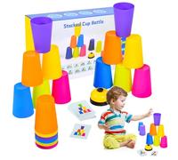 Yhjxly Jeu de gobelets empilables pour le sport, lot de gobelets à empiler rapidement, avec 12 gobelets de vitesse, 50 cartes et 1 sonnette d'appel, jeu d'empilage de gobelets pour adultes et enfants