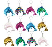 Yhjxly Lot de 12 porte-clés dauphin, porte-clés à paillettes, pendentif dauphin, trousseau de clés pour enfants, décoration de sac (six couleurs)