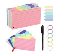 Yhjxly Lot de 300 fiches lignées, Cartes Flash, Cartes de vocabulaire, Cartes d'apprentissage, Cartes de modération, Cartes de vocabulaire colorées avec 6 Anneaux de Reliure pour Les déplacements, l'
