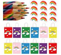 Yhjxly Lot de 36 crayons de couleur arc-en-ciel, 12 crayons arc-en-ciel pour enfants, 12 gommes arc-en-ciel, 12 sacs cadeaux arc-en-ciel, pour garçons et filles, cadeaux d'anniversaire d'enfants