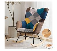 YHKJLYH Fauteuil à Bascule Patchwork, Fauteuil d'allaitement à Bascule, Chaise de Chambre d'enfant avec Base en Bois Massif, Fauteuil de Salon à Dossier Haut coloré et Patchwork et Repose-Pieds pour