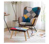 YHKJLYH Fauteuil à Bascule Patchwork, Fauteuil d'allaitement à Bascule, Chaise de Chambre d'enfant avec Base en Bois Massif, Fauteuil de Salon à Dossier Haut coloré et Patchwork et Repose-Pieds pour