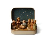 YHLHUXA Mini crèche en boîte métallique, Sainte Famille en résine Artisanale avec Jésus, Marie, Joseph et Les Moutons, crèche Miniature Portable pour Bureau, étagère, décoration de Noël, Cadeau (A)