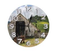 YHLKLWKSZC Ancienne grange en bois avec tracteur rouillé - Horloge murale ronde à piles - 25,4 cm - Silencieuse - Sans tic-tac - Pour salle de bain, chambre à coucher, salon, cuisine, bureau