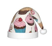 YHLKLWKSZC Bonnet de Noël imprimé cupcake - Bonnet de Père Noël - Doux et confortable - 1 pièce