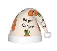 YHLKLWKSZC Chapeau de Noël imprimé carotte Happy Carotte, bonnet de Père Noël, bonnet de vacances, bonnet de Noël, doux et confortable 1 pièce