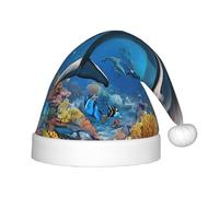 YHLKLWKSZC Chapeau de Noël imprimé dauphin qui vous regarde, chapeau de Père Noël, bonnet de vacances, bonnet de Noël, doux et confortable 1 pièce