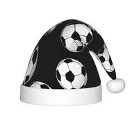 YHLKLWKSZC Chapeau de Noël imprimé football noir chapeau de Père Noël chapeau de vacances bonnet de Noël doux et confortable 1 pièce