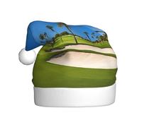 YHLKLWKSZC Chapeau de Noël imprimé Golf Course By The Sea Chapeau de Père Noël pour adultes Unisexe Vacances Casquette de Noël