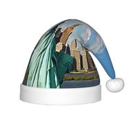 YHLKLWKSZC Chapeau de Noël imprimé Statue de la Liberté à New York, chapeau de Père Noël, bonnet de vacances, bonnet de Noël, doux et confortable 1 pièce