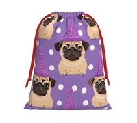 Yhlklwkszc Drôle de dessin animé carlin chiot chien Noël cadeaux sacs 3 tailles cordon de serrage sacs cadeaux pour les vacances, les anniversaires et les fêtes de mariage