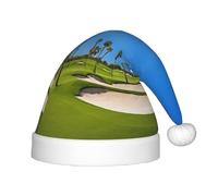 YHLKLWKSZC Golf Course By The Sea Printed Christmas Hat Santa Hat Holiday Christmas Cap Soft and Comfortable 1pc