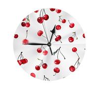 YHLKLWKSZC Horloge murale ronde silencieuse 10 pouces adorable horloge murale imprimée cerise rouge pour salon, cuisine, salle de bain, chambre à coucher, horloges murales sans tic-tac à piles