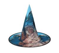 YHLKLWKSZC Petit chapeau de sorcière d'Halloween pour femme - Léger et pliable avec motif dauphin amusant qui vous regarde, chapeaux de sorcière pour garçons et filles, chapeau d'Halloween
