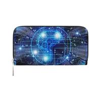 YHLKLWKSZC Portefeuille pour téléphone intelligent avec intelligence artificielle - Imprimé cerveau - Pour femme - Fermeture éclair - Long sac à main de voyage multifonction pour l'argent liquide