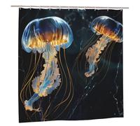 YHLKLWKSZC Rideau de douche 183 x 183 cm avec imprimé méduses bleues et dorées pour salle de bain, ensemble de rideaux de bain en polyester et plastique avec 12 crochets