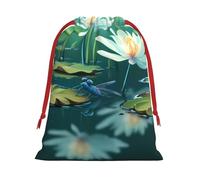 Yhlklwkszc Sacs cadeaux de Noël en forme de libellule avec nénuphar - 3 tailles - Sacs cadeaux avec cordon de serrage pour vacances, anniversaires et fêtes de mariage