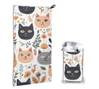 YHLKLWKSZC Serviettes de plage à imprimé oiseau et fleurs drôles de chat, ensemble de serviettes de bain, serviettes de bain en microfibre à séchage rapide, serviettes de bain de voyage légères et