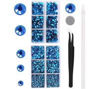 YHMQ DU 6616 pièces aigue-marine réparation à chaud strass cristal verre pierres précieuses artisanat dos plat rond avec pince à épiler et stylo de ramassage (ensemble SS6-SS30)