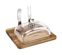 YHNDECO Beurrier avec couvercle en bois, couteau et fourchette, beurrier avec couvercle en verre, beurrier en bambou et acacia, beurrier pour la maison et la cuisine