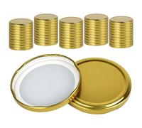YHNDECO Lot de 50 Couvercles à Visser, Couvercle Pot Confiture 82mm, Carreaux Rouge/Blanc, Couvercles pour Pots de Confiture, Bouchons à Vis pour Bocaux de 230/350/435 ml (50, Doré)