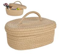 YHNDECO Panier de rangement en corde de coton avec couvercle, panier en coton tissé avec couvercle en coton tressé pour salle de bain, étagère, chambre d'enfant 23 cm x 15 cm x 10 cm