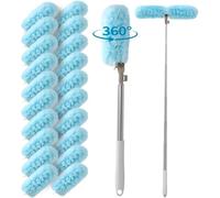 YHNDECO Plumeau télescopique 180 cm long extensible avec 20 chiffons jetables pour attrape-poussière Swiffer pour toiles d'araignées, couvertures, ventilateurs, fenêtres