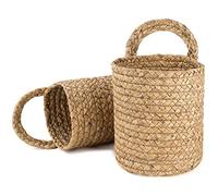 YHNHT Lot de 2 paniers Suspendus tissés en jonc de mer, 16,3 x 18,8 cm, en Jacinthe d'eau, à Suspendre au Mur, en Jute, pour Fleurs, Plantes, vêtements