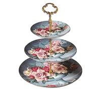 YHNNH, Assiette à fruits à trois couches, plateau à gâteau en porcelaine d'os européen, pâtisserie en céramique, Double bol à fruits, panier à fruits/assiettes bleues