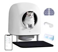 YHNNH Bac à litière Automatique for Chat 56 L, contrôle par Application, Protection Radar, Isolation des odeurs, Robot avec Tapis for Plusieurs Chats(White 1)