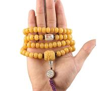 YHNNH, Bracelet de perles de racine de Bodhi patiné, collier de perles de chapelet de bouddha for hommes et femmes, prière, méditation Mala, 108