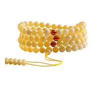 YHNNH, Collier de perles d'ambre jaune et blanc de 8 mm, 108 perles de chapelet de Bouddha for la prière, le yoga, la méditation (couleur : blanc)(Unique Colour)