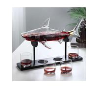 YHNNH, Ensemble de carafe à whisky en verre de 1 000 ml avec 300 ml, 4 verres et support en bois, distributeur créatif de requin, carafe à liqueur en verre en forme d'animal for les amateurs de vin