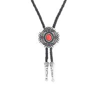 YHNNH, For hommes et femmes Vintage en relief plume Turquoise-cravate Hip Hop en cuir américain Bola cravate chaîne(Red)