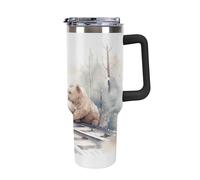YHNNH Gobelet de 1200 ml avec poignée et paille, motif ours sur les rails de train, réutilisable, étanche, isotherme, avec couvercles, s'adapte au porte-gobelet de voiture