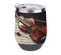 YHNNH Gobelet isotherme réutilisable sans pied en acier inoxydable de 355 ml avec couvercle, feuille de violon, tasse de voyage personnalisée
