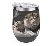 YHNNH Gobelet isotherme réutilisable sans pied en acier inoxydable de 355 ml avec couvercle, motif lions hommes et femmes, tasse de voyage personnalisée