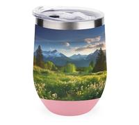 YHNNH Gobelet isotherme réutilisable sans pied en acier inoxydable de 355 ml avec couvercle, motif Springtime in The Mountains, pour vin, café, voyage personnalisé