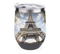 YHNNH Gobelet isotherme réutilisable sans pied en acier inoxydable de 355 ml avec couvercle, motif Tour Eiffel, Paris Monument, pour vin, café, voyage personnalisé