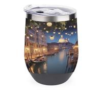 YHNNH Gobelet isotherme réutilisable sans pied en acier inoxydable de 355 ml avec couvercle, motif « Venise at Night »