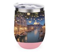 YHNNH Gobelet isotherme réutilisable sans pied en acier inoxydable de 355 ml avec couvercle, motif « Venise at Night »