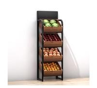 YHNNH, Grand présentoir de légumes et Fruits à 4 Couches de supermarché, Support de Stockage des Aliments de Cuisine sur Pied avec Panier Organisateur en Bois Massif(Brown)