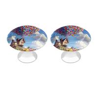 YHNNH Lot de 2 boutons de porte d'armoire, ballons colorés et imprimés maison, 28 mm, ronds en acier inoxydable, poignées de meubles de cuisine