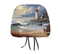 YHNNH Lot de 2 housses pour appuie-tête de voiture, motif phare de mer, plage de sable, tissu polyester résistant à la poussière, lavable, housse de protection décorative avec ourlets élastiques pour